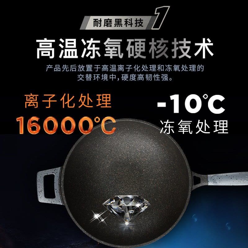 爱仕达-炒锅不粘锅魔法石无烟炒菜锅钛锅32cm CL32F1Q-GY图片