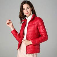 南极人2020冬新款轻薄羽绒服女短款大码修身立领连帽外套反季清仓_969 S 红色【立领】