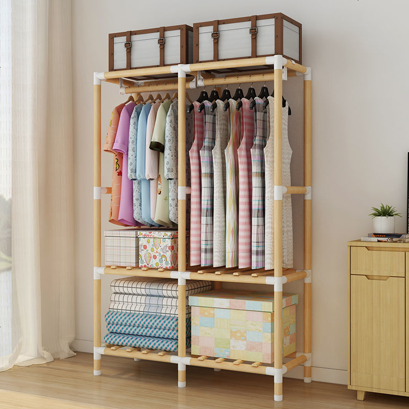 简易衣柜衣帽架实木多功能落地挂衣架卧室置物架衣服收纳柜子 Y2衣帽架