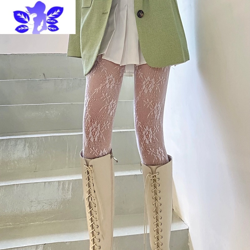 Ideamini黑色丝袜渔网袜性感长筒黑丝显瘦暗黑jk连裤薄款ins潮玫瑰花