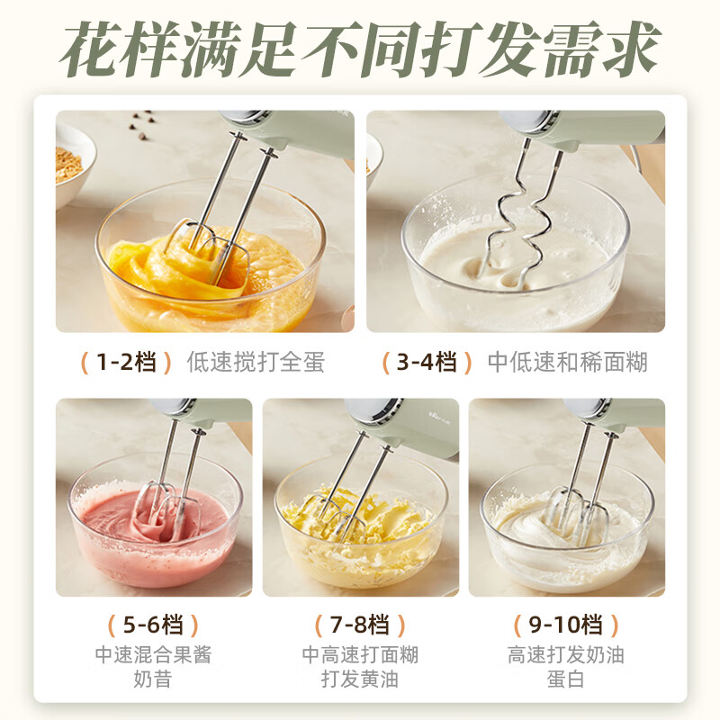 小熊打蛋器艾绿DDQ-B02L1-P01多档调速打发更省心高清大图