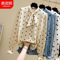 春秋雪纺衬衫气质时尚波点宽松韩范大码胖MM显瘦上衣