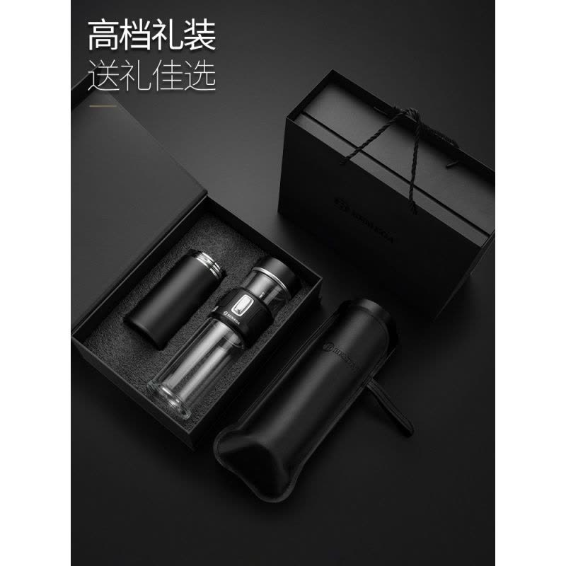 家柏饰(CORATED)茶水分离泡茶杯双层玻璃杯男女便携隔热透明水杯子 睿智蓝（双层高硼硅玻璃款）图片