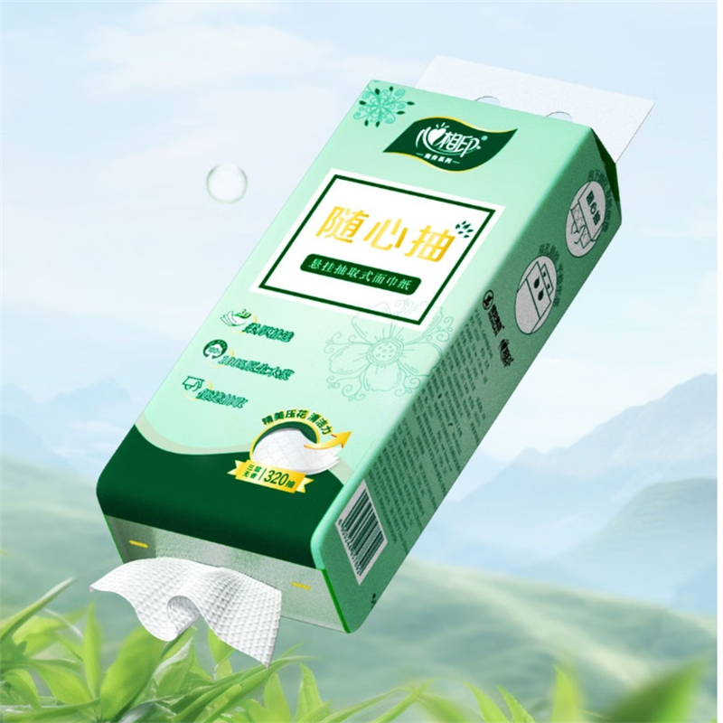 心相印茶语精选320抽4提四层悬挂式提装面巾纸DT10320箱装高清大图