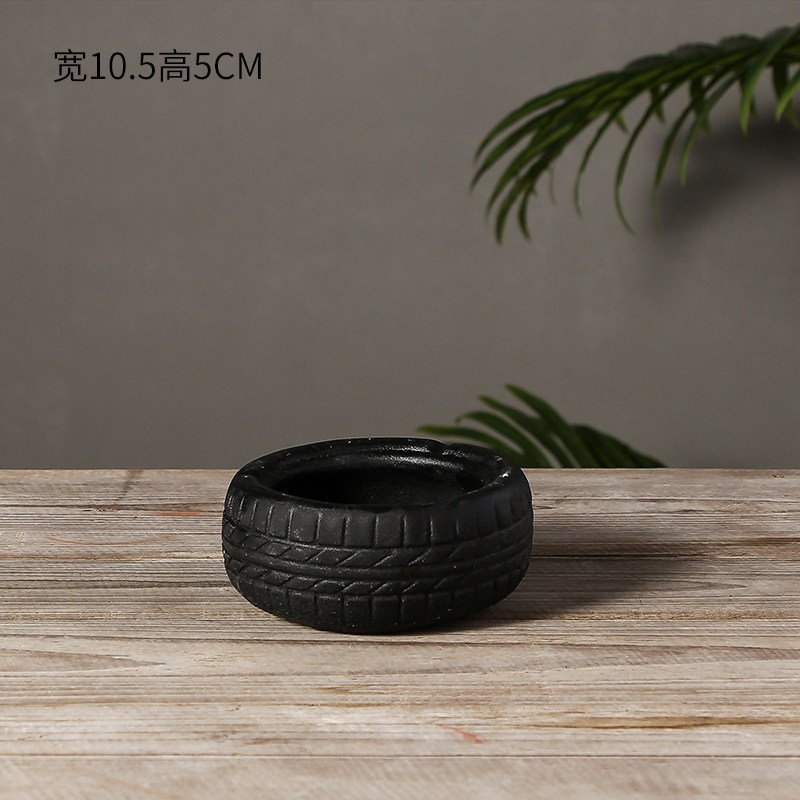 美式复古轮胎造型个性潮流烟灰缸创意家用北欧ins酒吧装饰品摆件 轮胎小号-黑色水泥材质