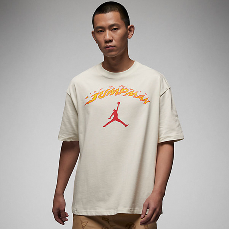 耐克Jordan Logo字母印花宽松圆领套头短袖T恤 男款 帆白520礼物 送男友 FJ7685-133