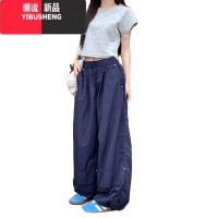 YIBUSHENG美式工装休闲裤女2024季薄款速干裤阔腿运动裤松紧腰爵士舞裤