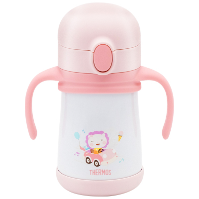 膳魔师(THERMOS)孕婴童保温杯FFH-293L吸管杯内胆316L不锈钢双盖多用290ML学饮杯礼盒装防滑底座粉色