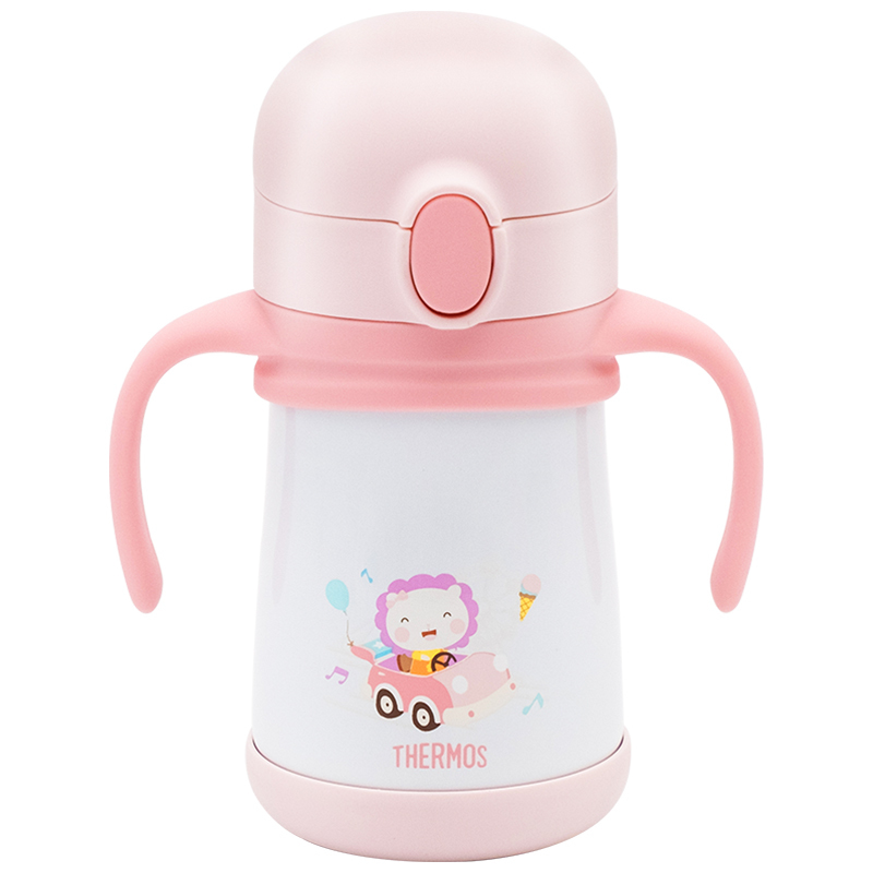膳魔师(THERMOS)孕婴童保温杯FFH-293L吸管杯内胆316L不锈钢双盖多用290ML学饮杯礼盒装防滑底座粉色