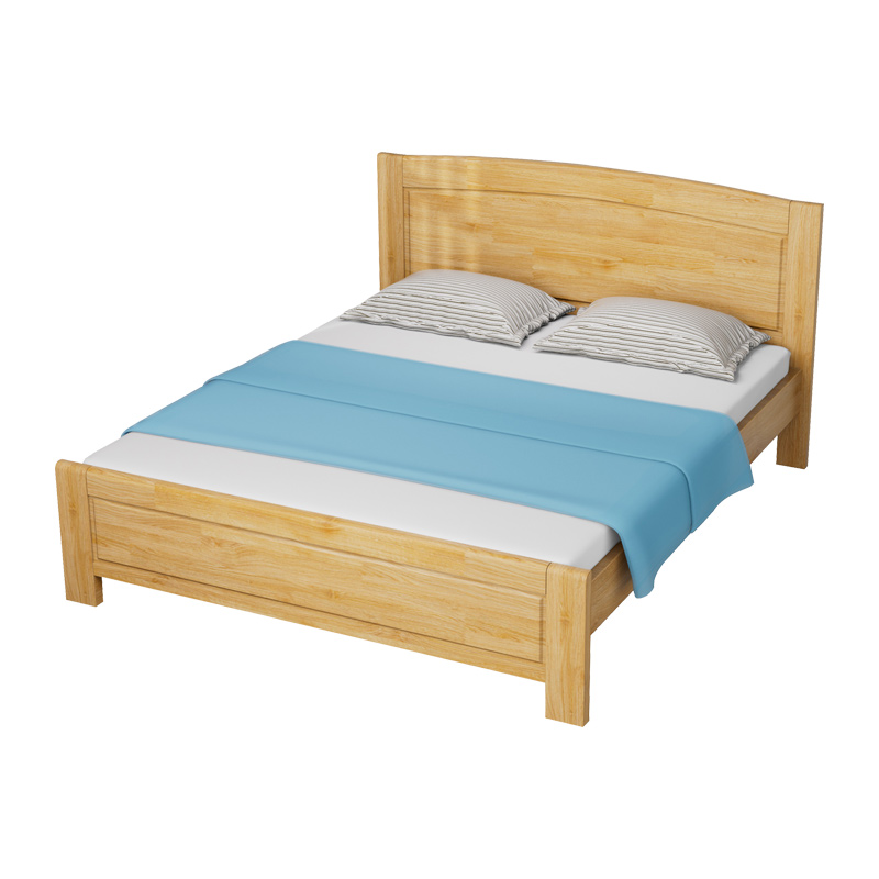 臻远ZY5062715 实木环保漆家具 实木双人床 1.8米含10cm床垫 原木色