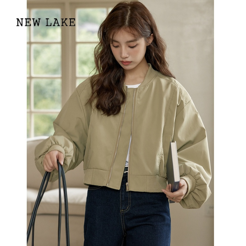 NEW LAKE2024早春秋新款宽松韩系立领棒球服短外套女小个子飞行员夹克上衣