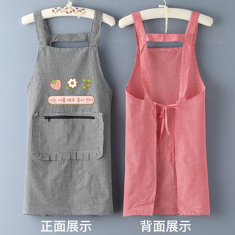 棉布围裙家用厨房女简约透气成人可爱防污围腰做饭工作服定制无袖高清大图