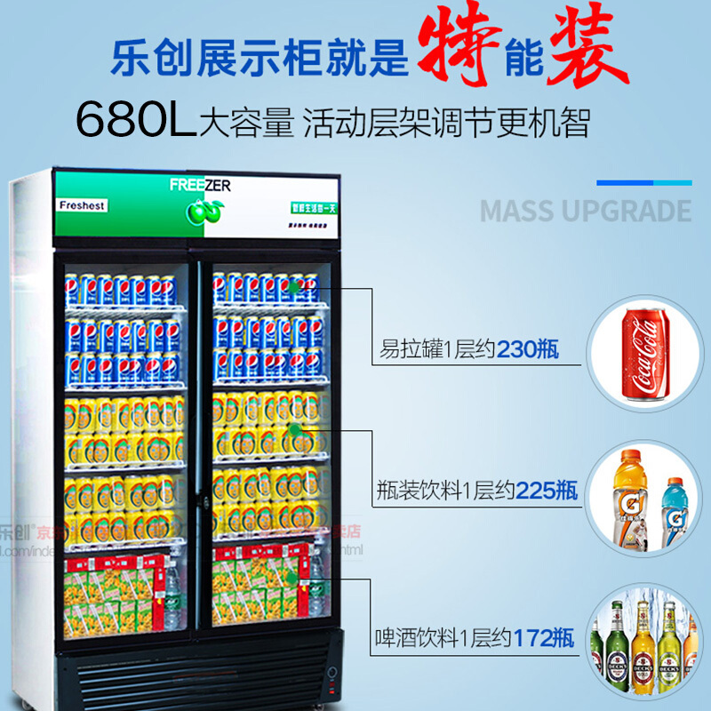 乐创(lecon) 饮料柜展示柜冷藏柜立式冰柜商用冰箱饮品啤酒蔬菜水果保鲜冷柜鲜花柜陈列柜 双门风冷下机组普通门绿黑色