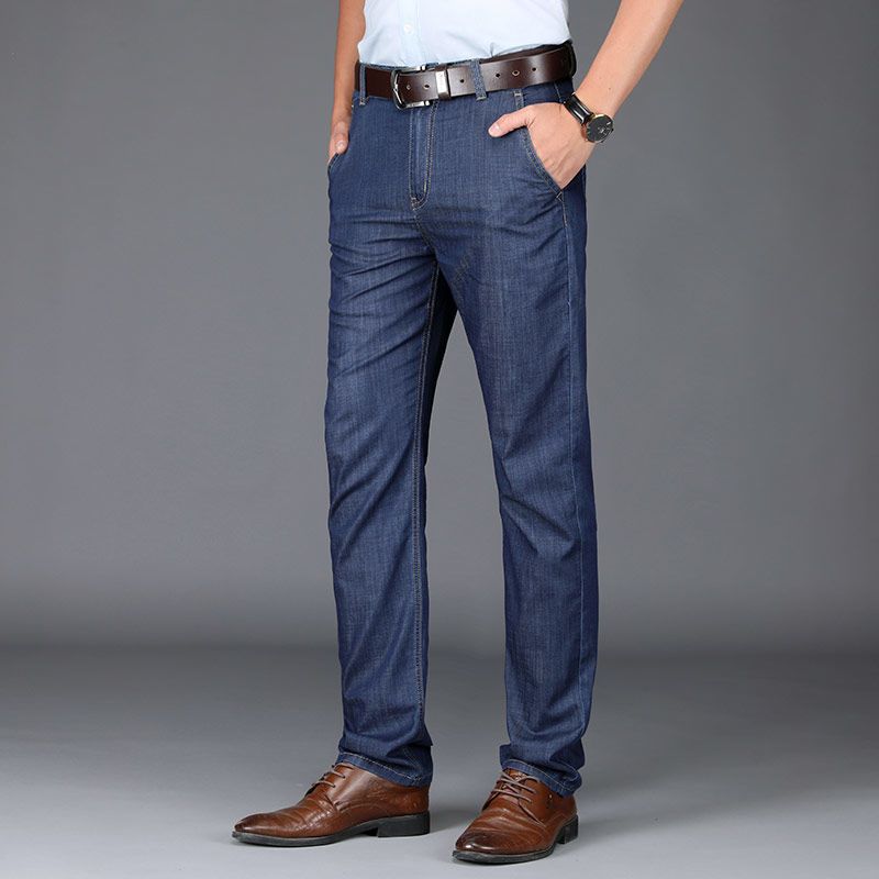 男士牛仔裤男商务休闲高腰宽松直筒弹力中年秋冬厚款大码秋季长裤