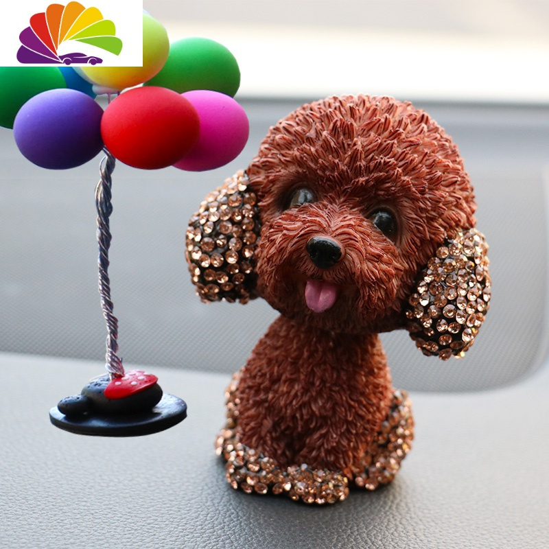 棕泰迪送彩色气球视频介绍_舒适主义创意汽车镶钻摇头狗狗车载