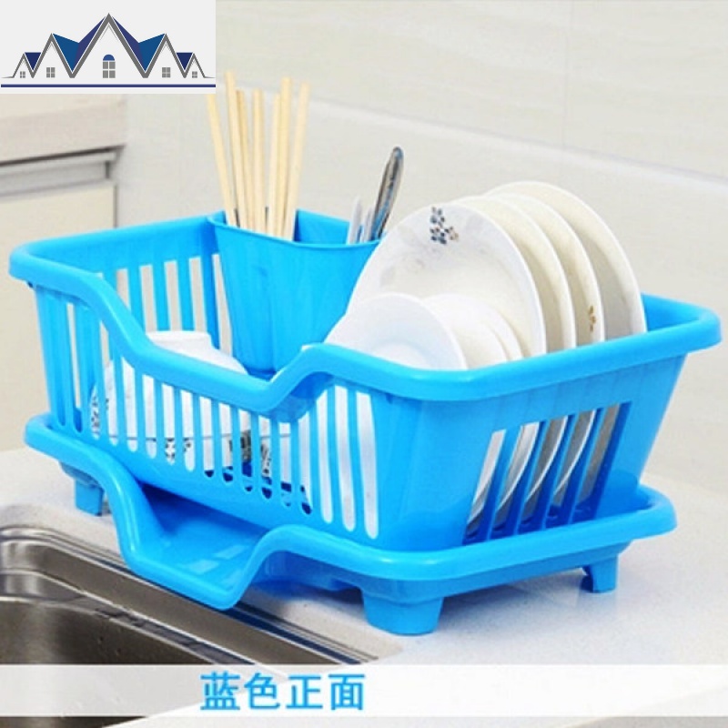 厨房放碗架塑料用品家用大全沥水滴水碗碟架碗筷置物收纳盒沥水篮_2_259 蓝色