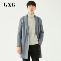 无货不上！GXG男装 冬季热卖蓝色长款羊毛呢大衣外套男#174126421
