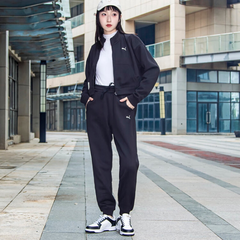 彪马puma女套装23春新款运动休闲服防风立领夹克外套束脚训练卫裤长裤