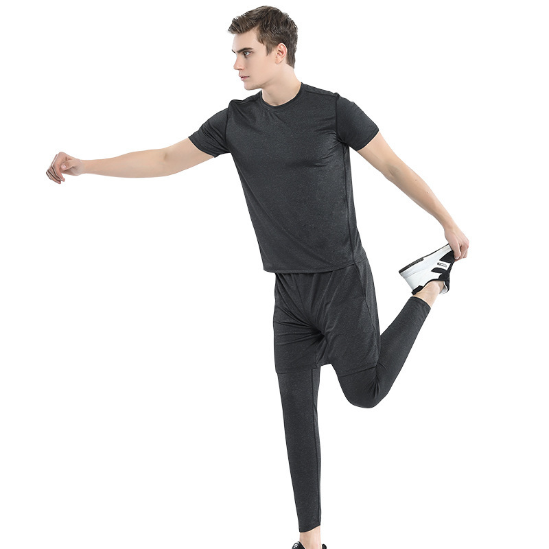 健身服男套装五件套速干短袖紧身衣跑步运动套装篮球训练服健身服