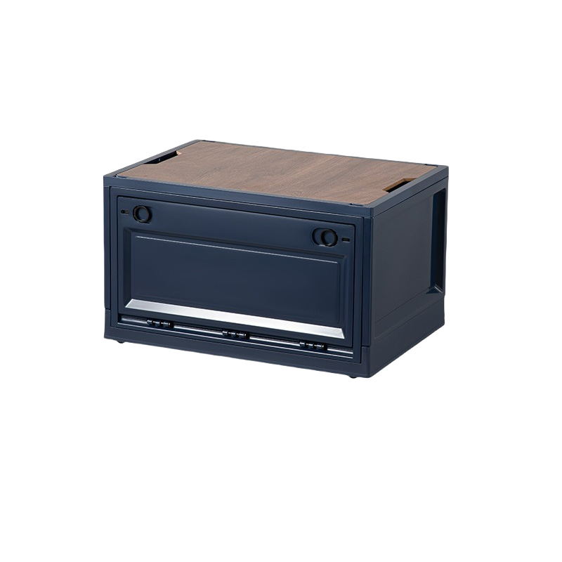 华普思收纳箱侧开门折叠箱家用木盖整理箱大容量置物箱中号藏蓝色