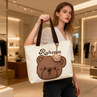大号托特包帆布包布袋包买菜包 单头熊【无拉链】
