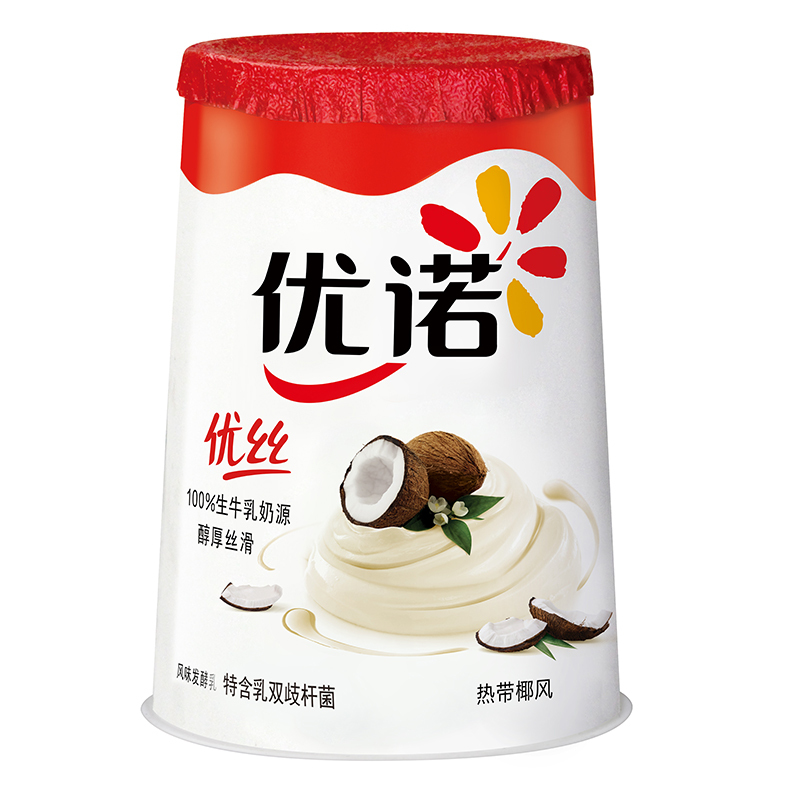 七果果优诺优丝酸奶椰风椰子味发酵乳酸牛奶135gx12杯产发mk