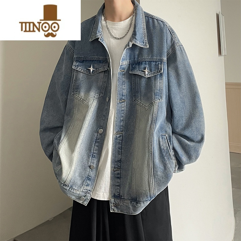 YANXU美式复古水洗宽松休闲牛仔夹克男士潮牌痞帅工装感外套高清大图