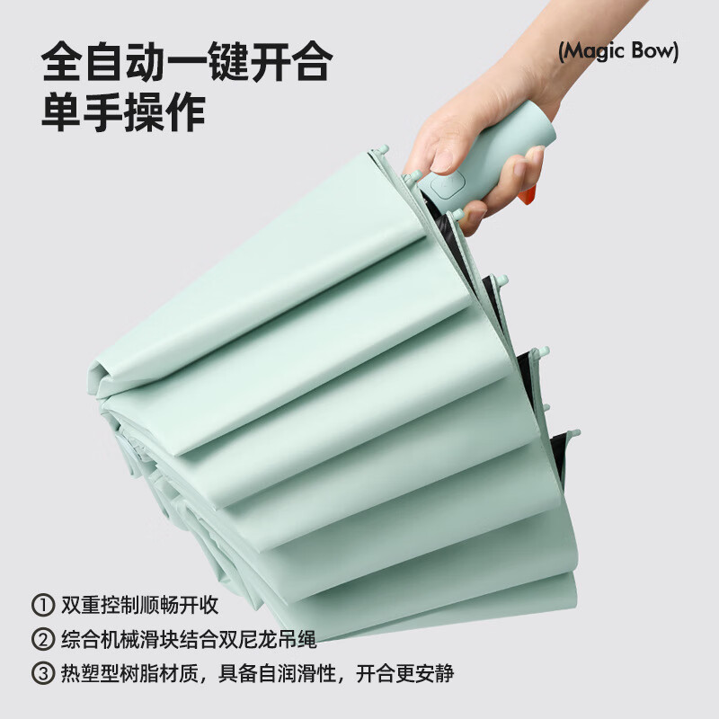 红叶三折自开收布鲁克伞HY2774-B02浅蓝色 全自动雨伞男士晴雨两用折叠遮阳伞防晒防紫外线太阳伞女高清大图