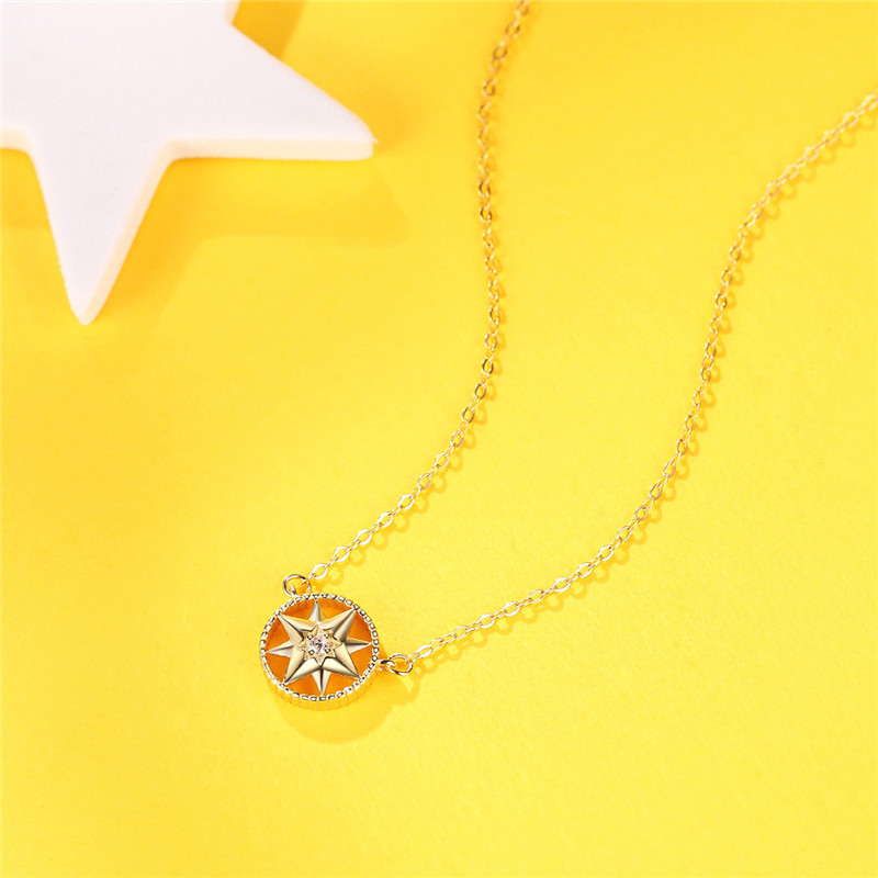 DTOTO 新款s925纯银饰品秋冬百搭锁骨链满钻八芒星罗盘项链欧美吊坠