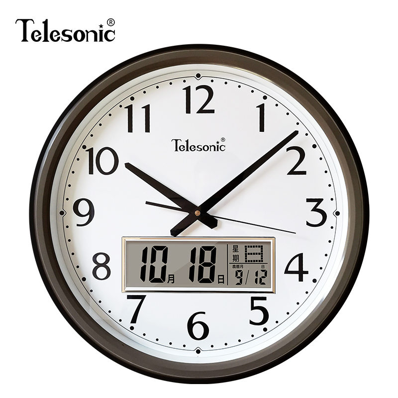 天王星(Telesonic)客厅大挂钟现代创意时尚万年历钟表简约时钟办公挂表带日历液晶大气家用时钟