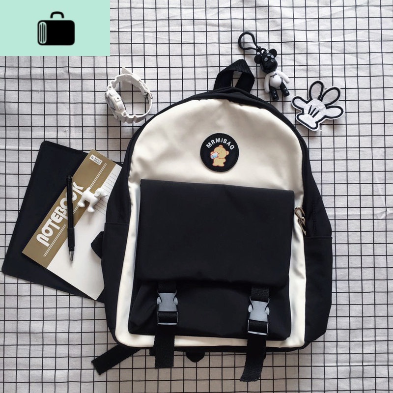 森系书包可爱软妹日系初中双肩包女韩版原宿ulzzang高中学生背包NEW LAKE 黑色送小雏菊别针