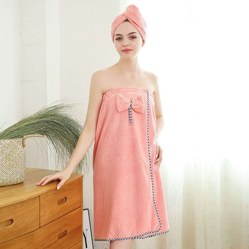 秋冬加厚可穿浴巾女浴袍浴裙美容院抹胸裹胸可爱珊瑚绒比纯棉吸水