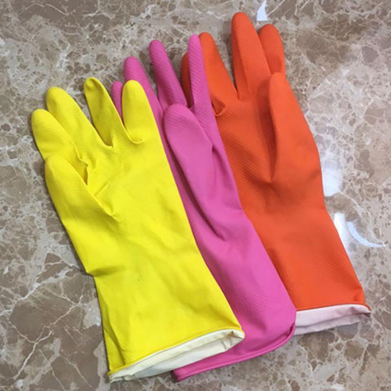 洗碗橡胶手套批发加绒绒里胶皮手套防水防滑清洁家务厨房橡胶手套 黄