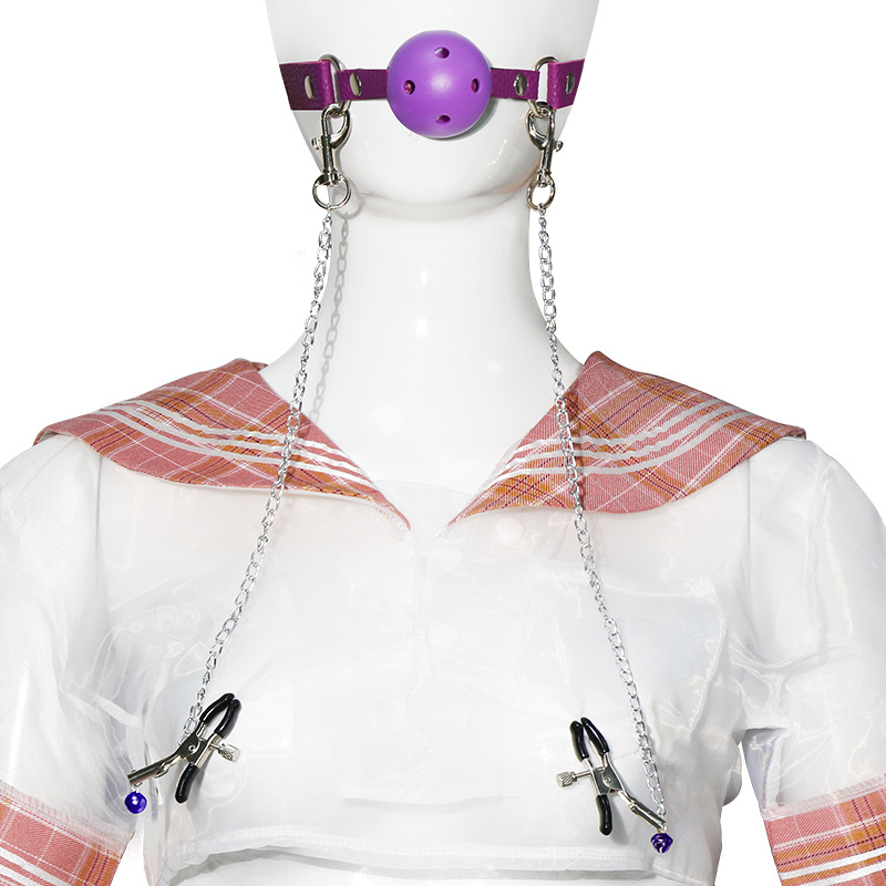 久爱SM金属口塞乳夹夫妻角色扮演情趣另类口球玩具成人情趣性用品 SM-口塞乳夹紫色 默认尺码