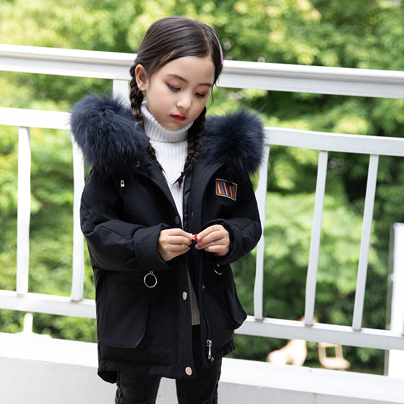 韩版中小童2019中长款大毛领时尚儿童外套冬装7岁5岁6岁4岁8岁小学生