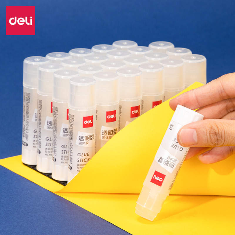 得力deli710715g透明色acr固体胶水胶棒高粘度顺滑便携24支装办公学习