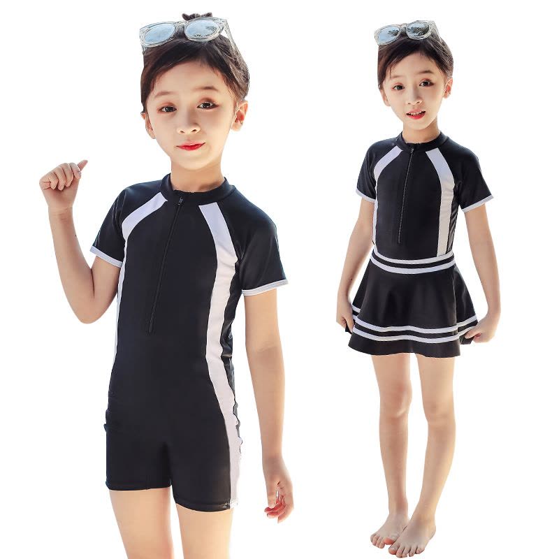 儿童泳衣女连体裙式平角泳裤女童专业训练游泳衣小中大童宝宝泳装图片