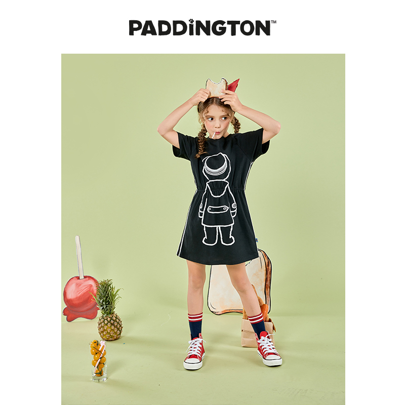 Paddington Bear帕丁顿熊童装夏季女童背影熊宽松连衣裙
