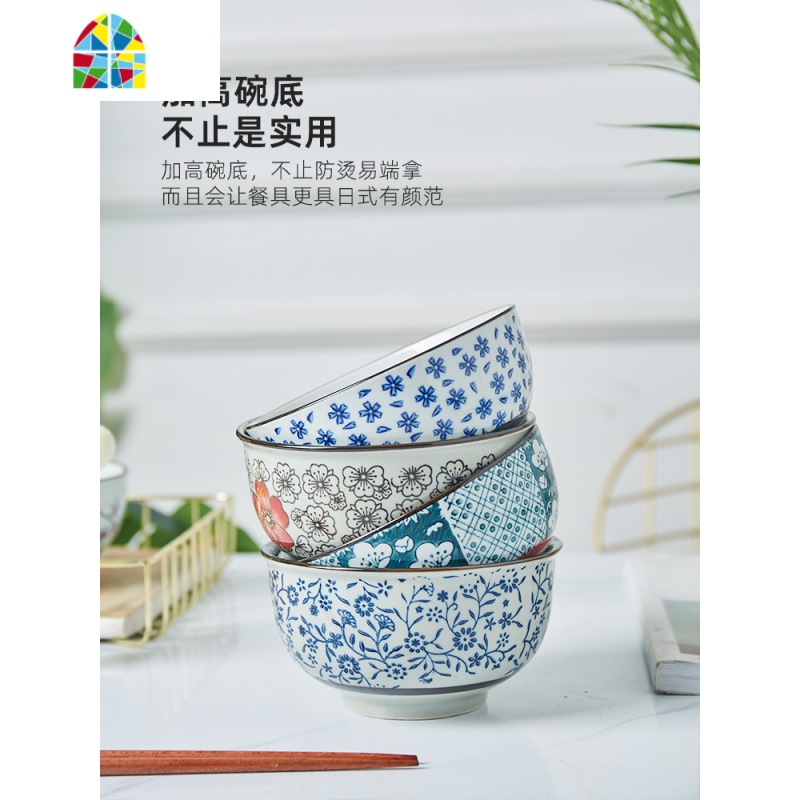 日式家用吃饭碗5英寸陶瓷汤碗单个饭碗景德镇餐具创意米饭碗小碗 FENGHOU 5英寸大肚碗-蓝彩高清大图