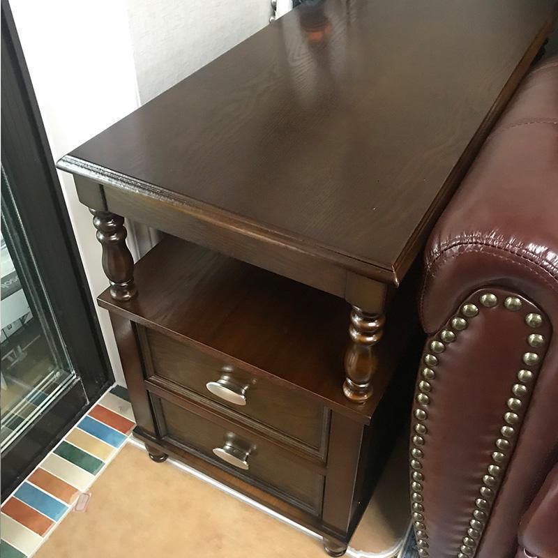 森美人沙发边柜美式实木沙发边几柜欧式客厅简约储物柜夹缝小茶几边角柜 60cm胡桃色（长方形款）长60宽30高62cm