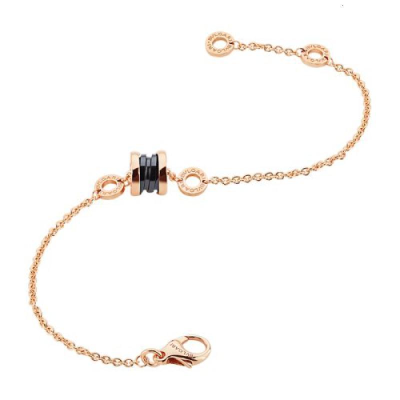 bvlgari宝格丽bzero1系列18k金玫瑰金嵌黑陶瓷小蛮腰手链手链354810