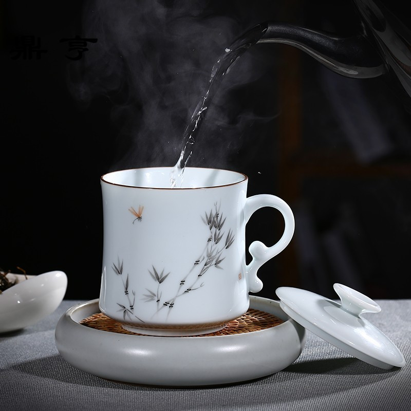 鼎亨景德镇陶瓷杯子带盖茶杯办公室马克杯杯七夕情侣泡茶杯手绘