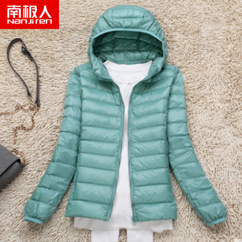 反季清仓轻薄棉服女士短款连帽立领秋冬修身大码学生外套 粉蓝【连帽】 3XL建议140斤左右