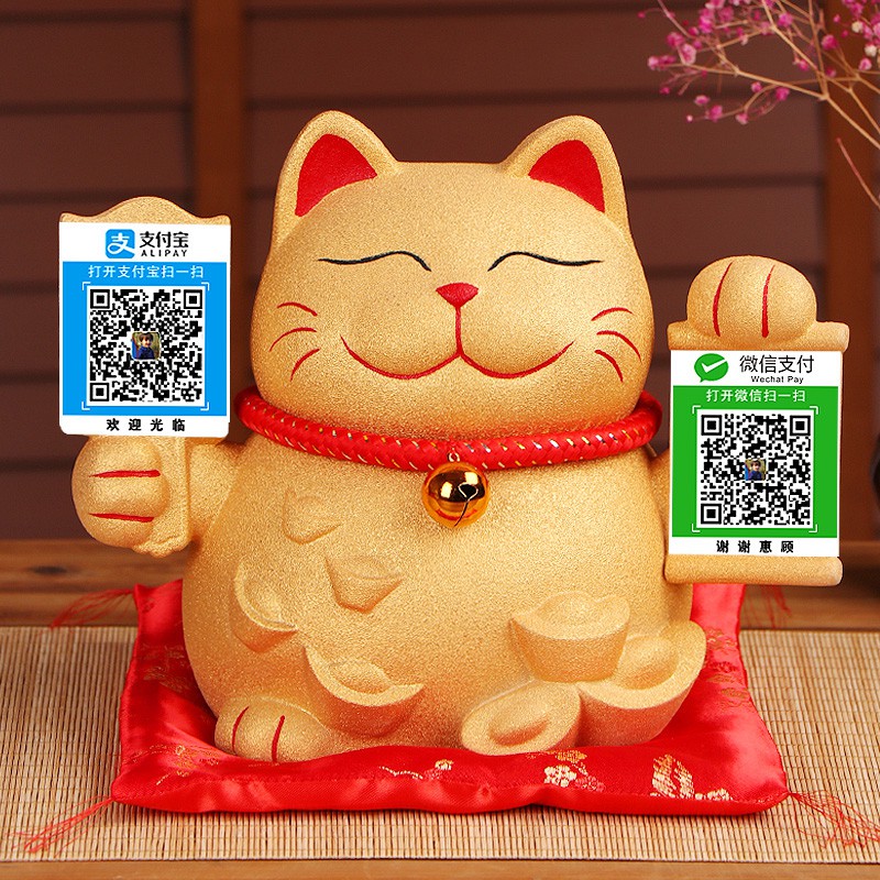 收银台猫摆件新店开业二维码语音播报器支付牌带音响收款礼品 三维工匠 磨砂白色(经典款)猫高清大图