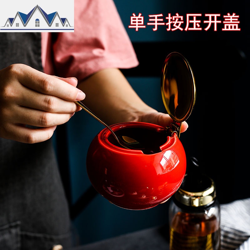 轻奢调味调料油泼辣子罐翻盖厨房盒家用瓶辣椒糖盐罐陶瓷罐子套装 三维工匠收纳盒高清大图