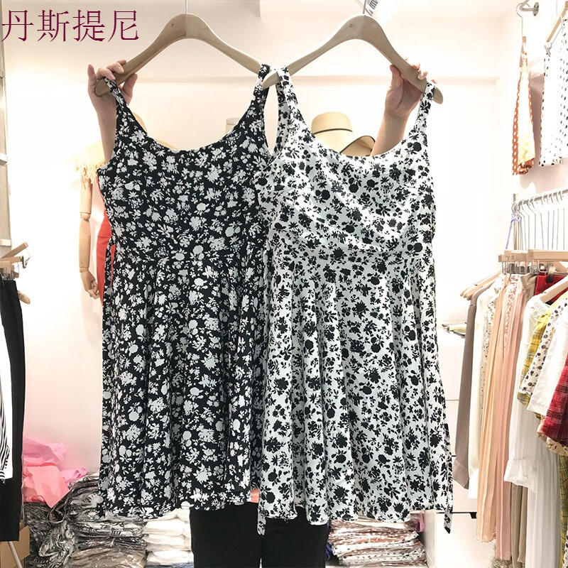 小清新仙女带裙女夏装2018新款韩版碎花背带连衣裙宽松背心裙子
