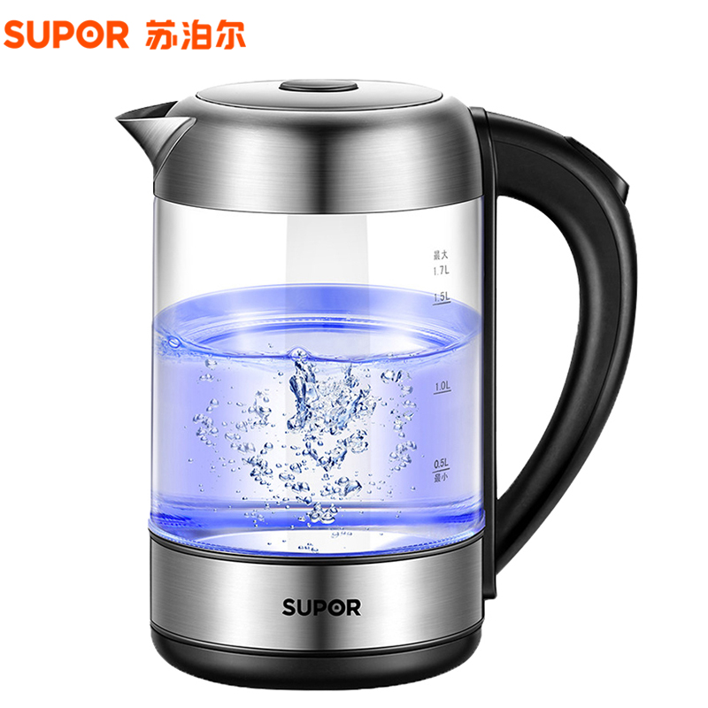 苏泊尔(SUPOR)电水壶 SW-17E29A 1.7L 烧水壶 高硼硅电水壶 透明蓝光玻璃 strix温控器
