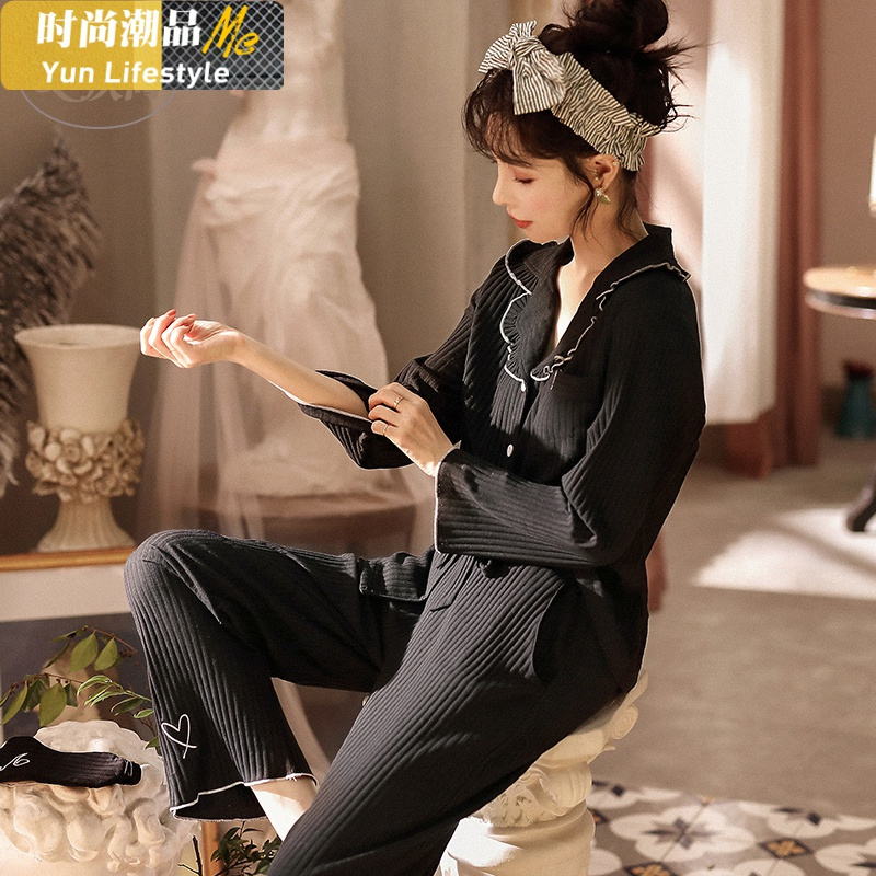 YUNWUXIN庆同睡衣女秋冬季棉长袖三件套可外穿棉春秋款显瘦家居服套装睡衣