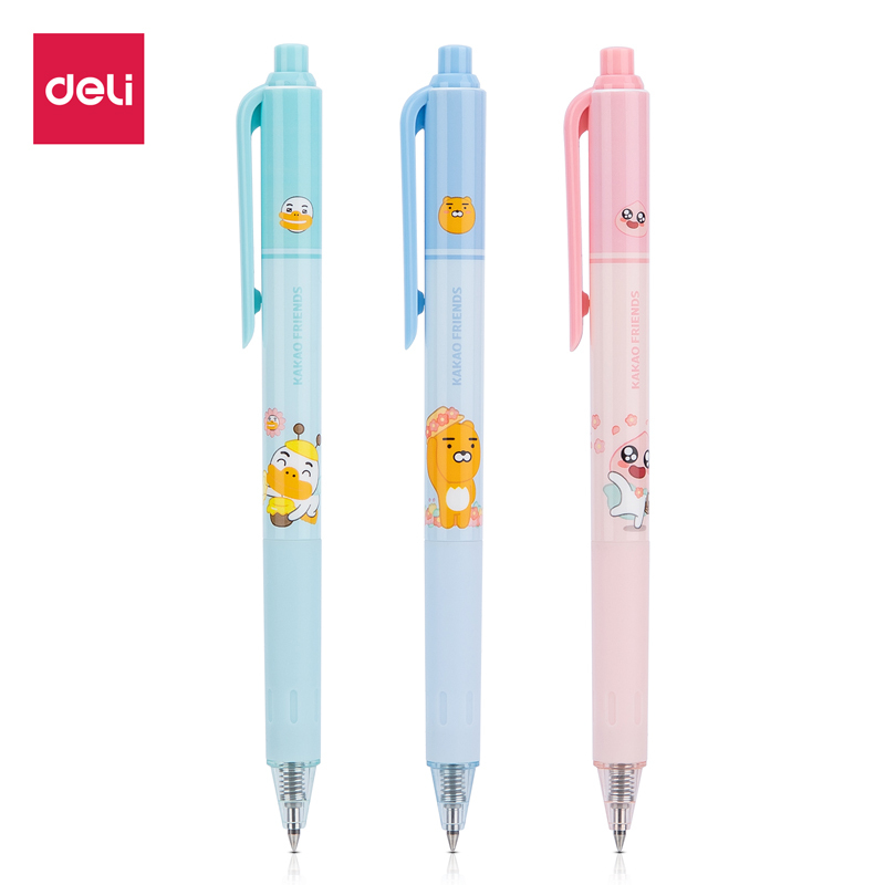 得力deli A457KAKAO臻顺滑按动中性笔0.5mm弹簧头 书写顺滑签字笔 按动式办公用笔12支装