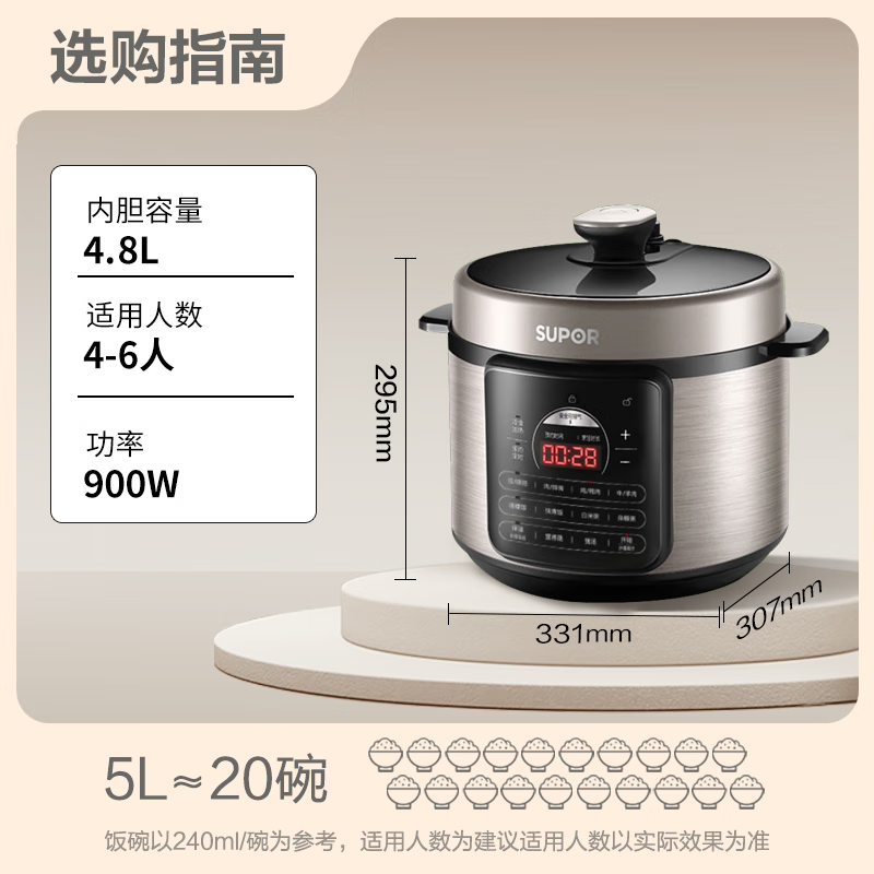 苏泊尔(SUPOR) 智能电压力锅双胆 SY-50YC505Q 5L(单位:台)
